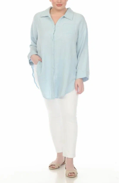 Shop Boho Me Gauze Button-up Shirt In Blue