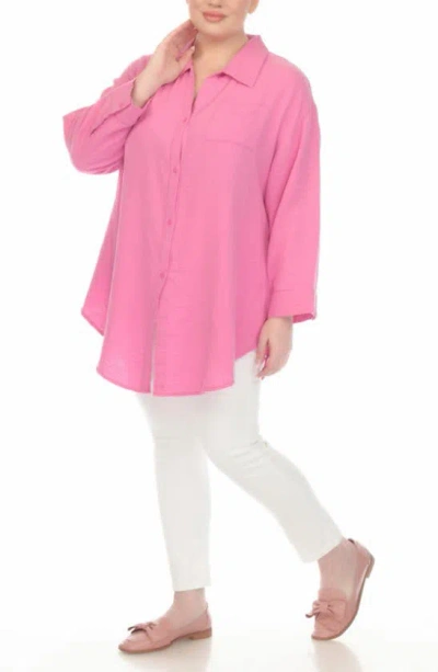 Boho Me Gauze Button-up Shirt In Pink Fizz