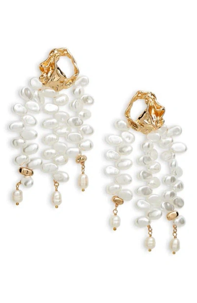 Shop Nakamol Chicago Molten Stud & Freshwater Pearl Tassel Drop Earrings In White