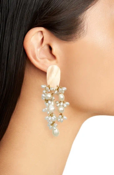 Shop Nakamol Chicago Shell & Imitation Pearl Statement Drop Earrings In White