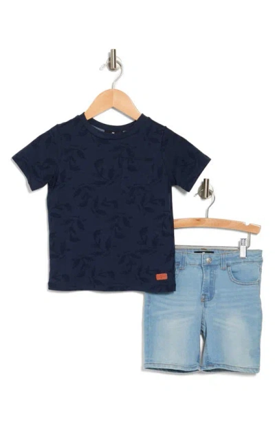 Shop 7 For All Mankind Kids T-shirt & Shorts 2-piece Set In Navy