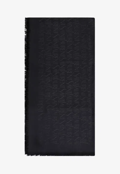 Shop Saint Laurent All-over Logo Jacquard Silk Scarf In Black