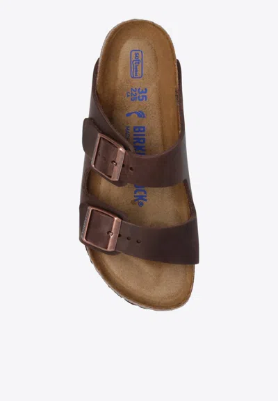 Shop Birkenstock Arizona Double-strap Leather Slides In Brown