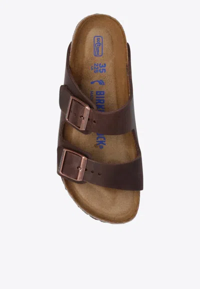 Birkenstock Arizona Double-strap Leather Slides In Brown