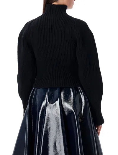 Shop Alaïa High-neck Knit Balloon-sleeved Sweater In Black
