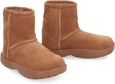 Shop Bottega Veneta Snap Suede Ankle Boots In Camel