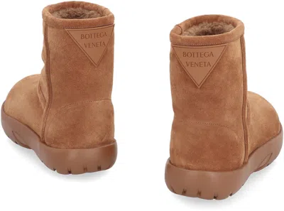 Shop Bottega Veneta Snap Suede Ankle Boots In Camel