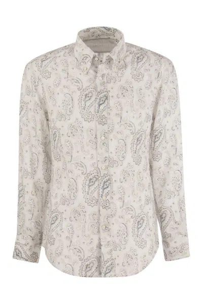 Shop Brunello Cucinelli Slim Fit Linen Button-down Shirt In White
