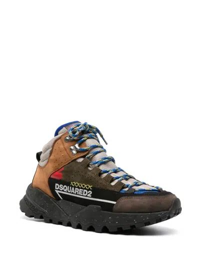 Shop Dsquared2 Panelled Hiking Boots In Brown