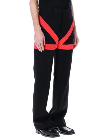 Shop Ferragamo Tailored Pants With Inlays In Black Red