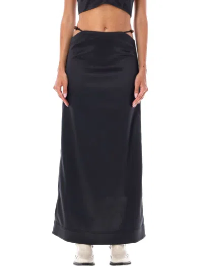 Shop Ganni Double Satin Maxi Skirt In Black