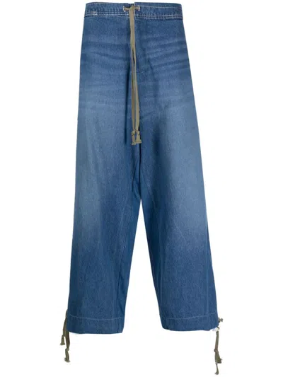 Shop Greg Lauren Wide Leg Denim Jeans In Denim Scuro
