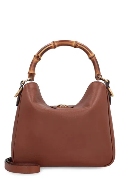 Shop Gucci Diana Leather Shoulder Bag In Brown