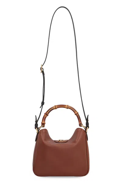 Shop Gucci Diana Leather Shoulder Bag In Brown