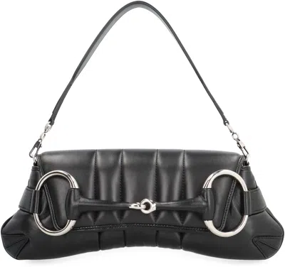 Shop Gucci Horsebit Chain Media Shoulder Bag In Black