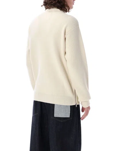 Shop Jil Sander High Neck Sweater Zip Side In Natural