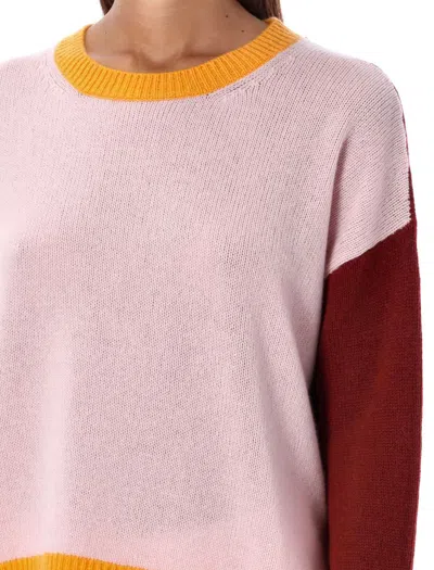 Shop Marni Crewneck Colorblock Sweater In Quarzo Rose/bordeaux