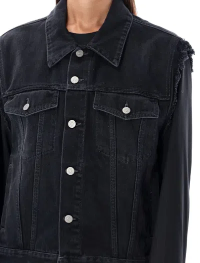 Shop Mm6 Maison Margiela Denim Striped Wool Sleeve Jacket In Black