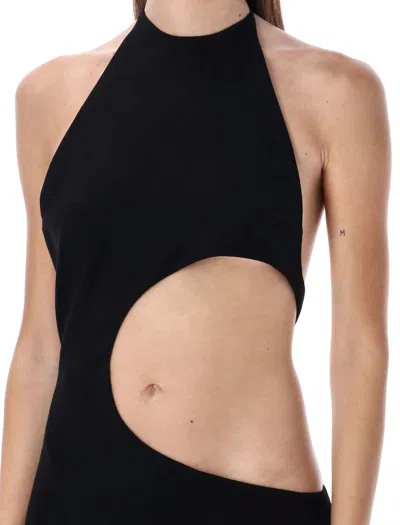 Shop Monot Drawstring Halterneck Cut-out Dress In Black