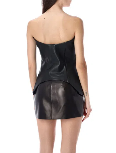 Monot Leather Strapless Fitted Mini Top In Black
