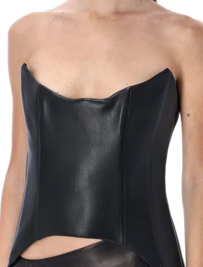 Monot Leather Strapless Fitted Mini Top In Black