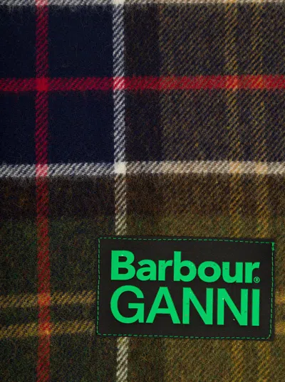 Shop Barbour Multicolor Scarf With Check Motif And Double Logo In Wool Woman In Green