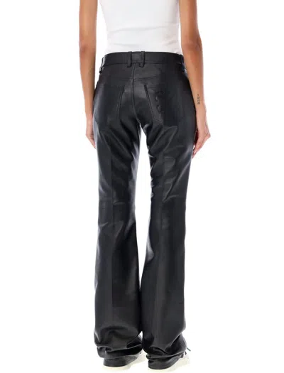Shop Off-white Slim Flared Leather Pants In Black