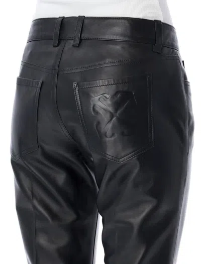 Shop Off-white Slim Flared Leather Pants In Black