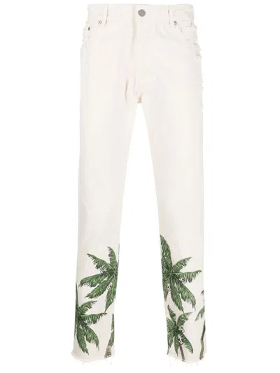 Shop Palm Angels Bull Palms Denim Cotton Jeans In White