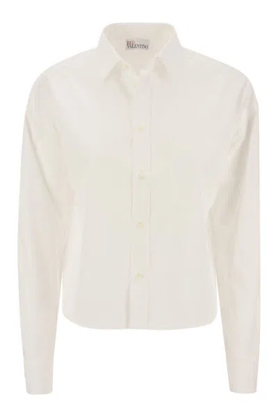Shop Red Valentino Cropped Shirt In Cotton Poplin In White