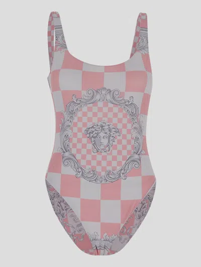 Shop Versace Swimsuit In Pinkwhitesilver