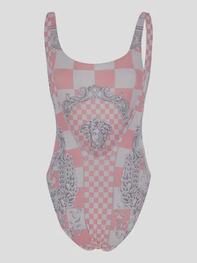 Shop Versace Swimsuit In Pinkwhitesilver