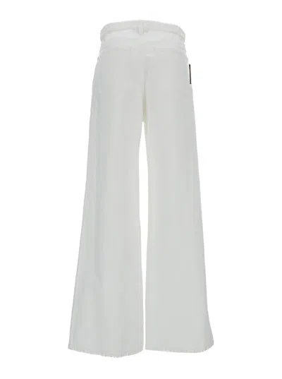 Shop Brunello Cucinelli White Wide Leg Jeans In Linen Blend Woman