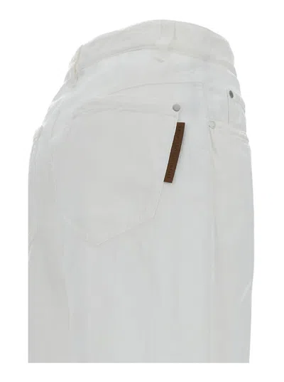 Shop Brunello Cucinelli White Wide Leg Jeans In Linen Blend Woman