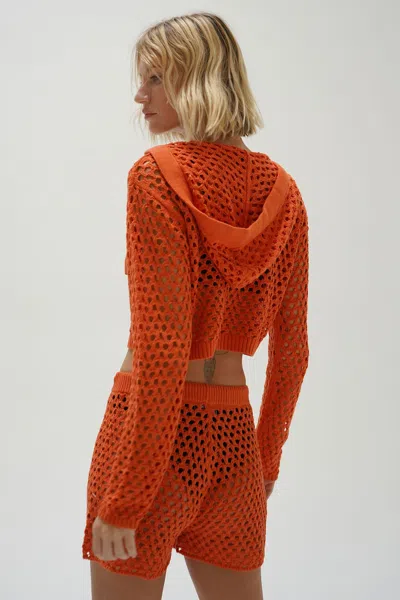 Shop Lna Clothing Cari Open Knit Hoodie In Summer Coral