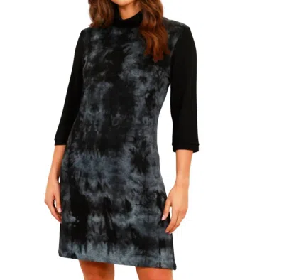 Shop French Kyss Marble Wash Turtleneck Dress In Storm In Black