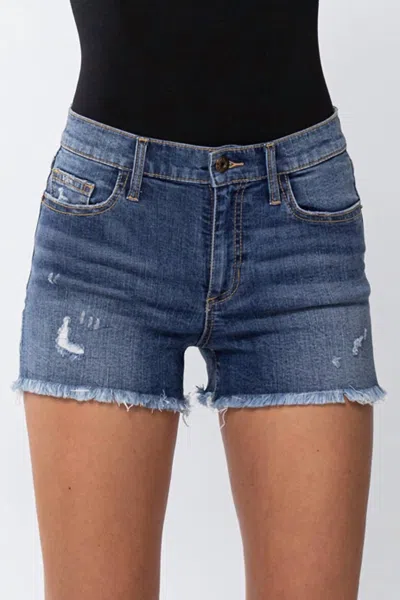 Shop Sneak Peek Frayed Hem Shorts In Medium/dark Wash In Blue