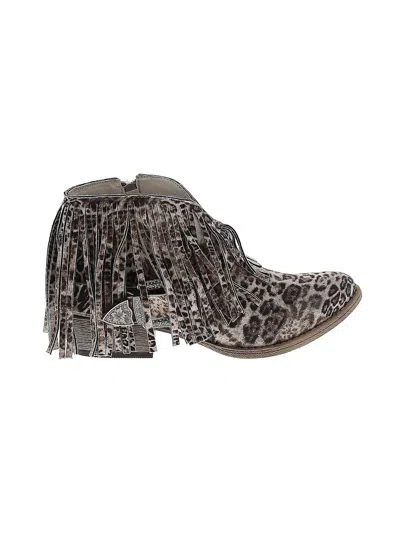 Shop Very G Billie Animal Print With Fringe Booties In Leopard Print In Grey