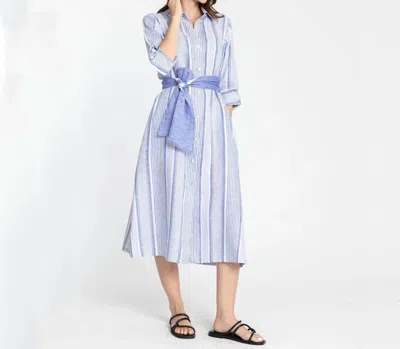 Shop Hinson Wu Tamron 3/4 Sleeve Variegated Stripes Dress In Indigo/white In Blue