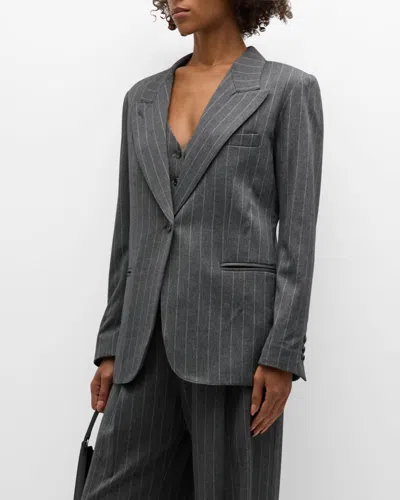 Shop Smythe 90's Blazer In Grey Pinstripe