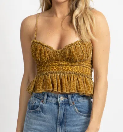 Shop Emory Park Velour Floral Bustier Top In Gold In Yellow