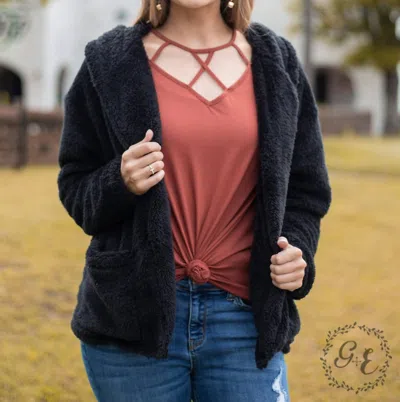 Shop Southern Grace Oh So Soft Hooded Sherpa Jacket In Black In Grey