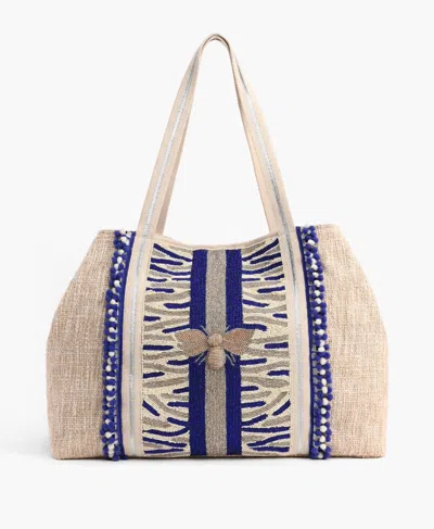 Shop America & Beyond Embellished Tote Bag In Beige In Blue