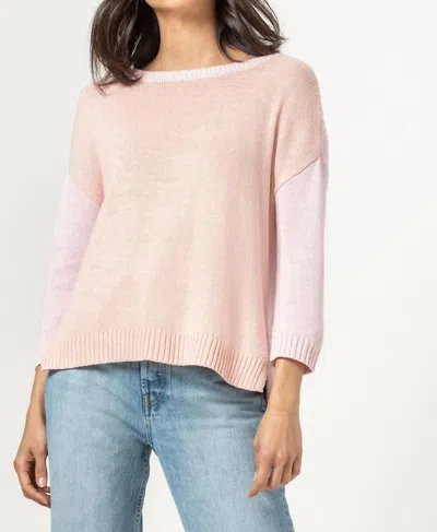 Shop Lilla P 3/4 Sleeve Colorblock Sweater In Peach/light Pink