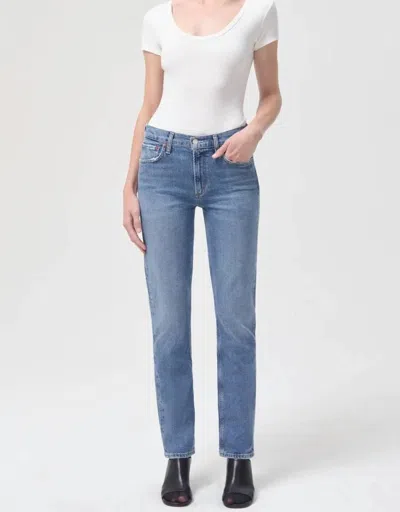 Shop Agolde Lyle Jean Low Rise Slim Jeans In Hour In Blue