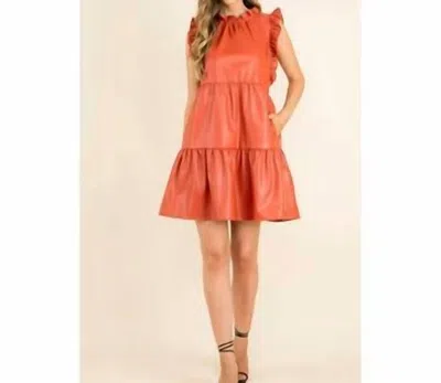 Shop Thml Ruffle Sleeve Vegan Tiered Dress In Burnt Orange In Pink