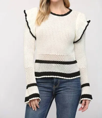 Shop Fate Ruffle Shoulder Detail Sweater In Black & White In Beige