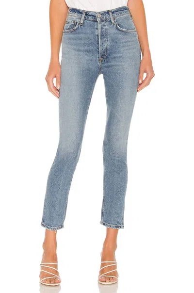 Shop Agolde Nico High Rise Slim Jean In Chronicle In Blue