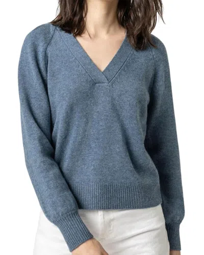 Shop Lilla P Wide Trim V-neck Sweater In Nautilus In Blue