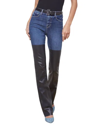Shop L Agence Ruth High Rise Straight Jean In Magnolia/black In Blue